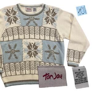 TanJay Embroidered Beaded Snowflake Winter Sweater Sz M